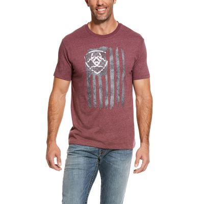 Ariat Western: Vertical Flag Camisetas Hombre - Burdeos Oscuro (UWGOC5406)